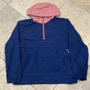 Vintage Stussy Anorak Windbreaker Men XL Blue Pink 1/4 Zip Hoodie Jacket Pocket